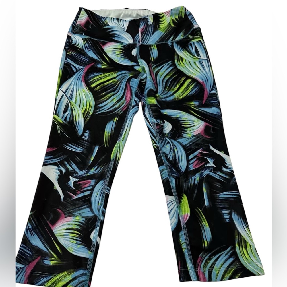 Women's New Balance Dry Cropped Black Leggings Active Yoga Pants Small Colorful